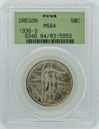 1936-S Oregon Trail Memorial Commemorative Half Dollar Coin PCGS MS64