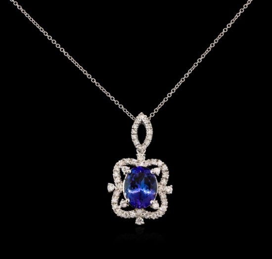 5.17 ctw Tanzanite and Diamond Pendant With Chain - 14KT White Gold