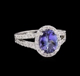 1.66 ctw Tanzanite and Diamond Ring - 14KT White Gold