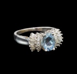 14KT White Gold 1.17 ctw Aquamarine and Diamond Ring