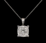 1.40 ctw Diamond Pendant With Chain - 18KT White Gold