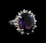 7.77 ctw Amethyst and Diamond Ring - 14KT White Gold