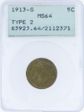 1913-S Type 2 Buffalo Nickel Coin PCGS MS64
