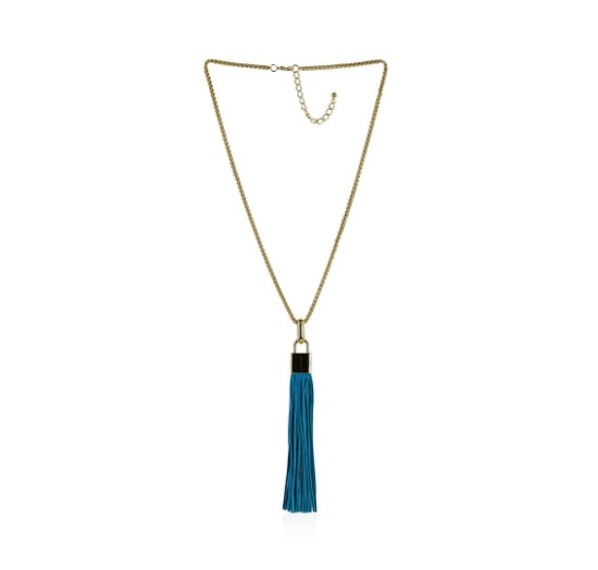 Leather Tassel Square Pendant Chain Necklace - Gold Plated