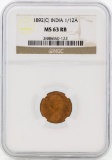 1892 India 1/12 Annas Coin NGC MS63RB