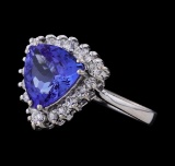 3.03 ctw Tanzanite and Diamond Ring - 14KT White Gold