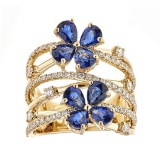 3.18 ctw Sapphire and Diamond Ring - 18KT Yellow Gold