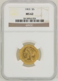 1903 $5 Liberty Head Half Eagle Gold Coin NGC MS62