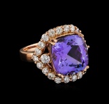 10.21 ctw Tanzanite and Diamond Ring - 14KT Rose Gold