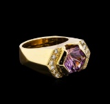 3.00 ctw Amethyst and Diamond Ring - 14KT Yellow Gold