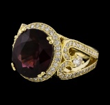 7.38 ctw Rhodolite and Diamond Ring - 14KT Yellow Gold