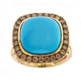 8.15 ctw Turquoise and Diamond Ring - 14KT Yellow Gold