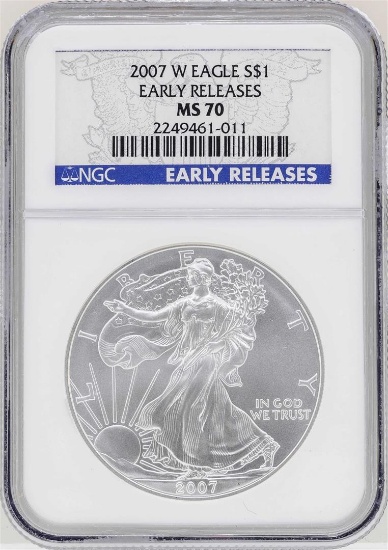 2007-W $1 American Silver Eagle Coin NGC MS70 Early Releases