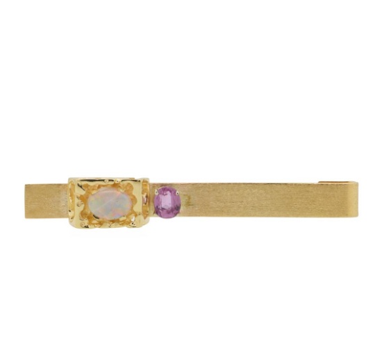 1 ctw Opal Tie Clip - 14KT Yellow Gold