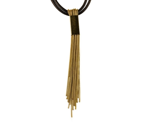 Leather/Mesh Tassel Necklace - Gold Plated