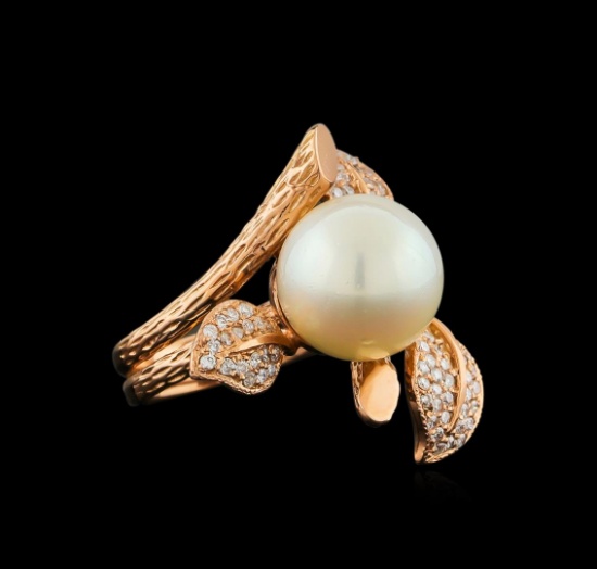 14KT Rose Gold 0.62 ctw Diamond and Pearl Ring