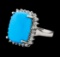 9.37 ctw Turquoise and Diamond Ring - 14KT White Gold