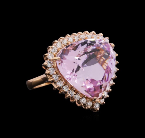 24.70 ctw Kunzite and Diamond Ring - 14KT Rose Gold