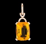 8.68 ctw Citrine and Diamond Pendant - 14KT Rose Gold