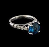 3.00 ctw Blue Topaz and Diamond Ring - 14KT White Gold