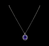 GIA Cert 15.02 ctw Tanzanite and Diamond Pendant With Chain - 14KT White Gold