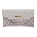 Miu Miu Silver Metallic Leather Long Envelope Wallet