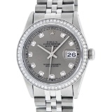 Rolex Mens Stainless Steel Slate Grey Diamond 36MM Datejust Wristwatch