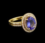 14KT Yellow Gold 3.02 ctw Tanzanite and Diamond Ring