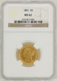 1881 $5 Liberty Head Half Eagle Gold Coin NGC MS62