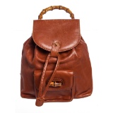 Gucci Vintage Brown Leather Mini Bamboo Backpack