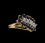 1.00 ctw Blue Sapphire and Diamond Ring - 10KT Yellow Gold