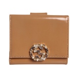 Gucci Beige Patent Leather GG Crystal Embellished Wallet