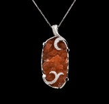 18.00 ctw Citrine and Diamond Pendant With Chain - 14KT White Gold