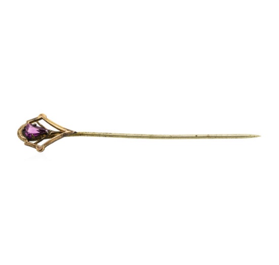 Purple Crystal Stick Pin - Yellow Gold Plated