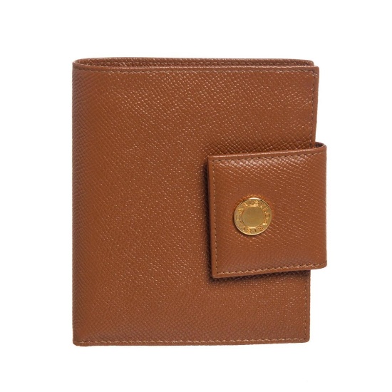 Bvlgari Brown Leather Compact Bifold Wallet