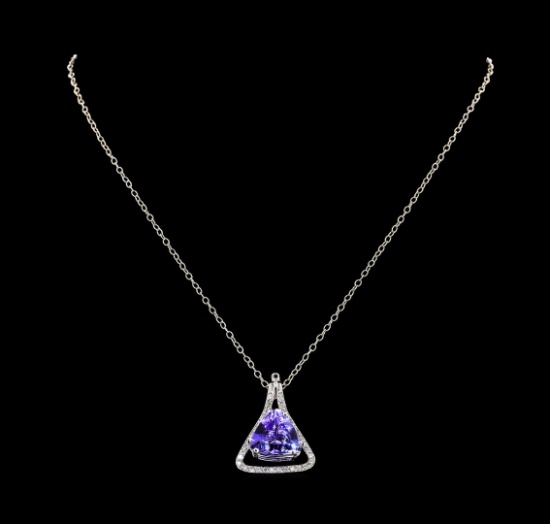 9.36 ctw Tanzanite and Diamond Pendant With Chain - 14KT White Gold