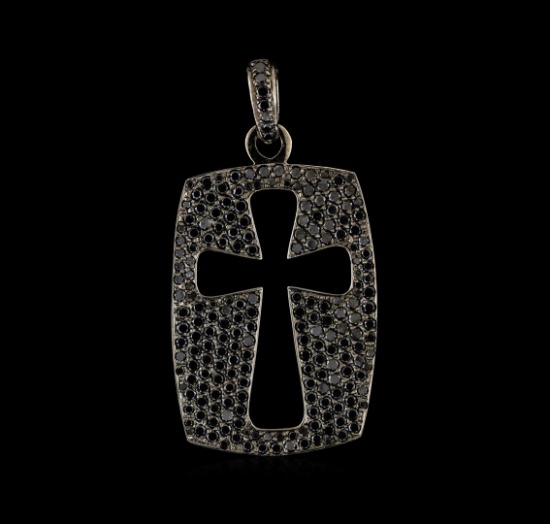 4.30 ctw Black Diamond Cross Pendant - 14KT White Gold