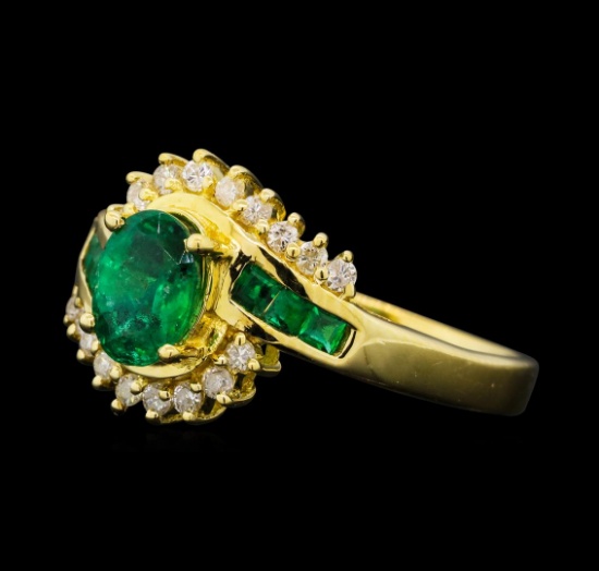 1.00 ctw Emerald and Diamond Ring - 14KT Yellow Gold