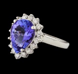 3.84 ctw Tanzanite and Diamond Ring - 14KT White Gold