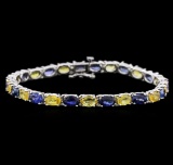 14KT White Gold 14.97 ctw Blue and Yellow Sapphire Bracelet