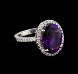 4.77 ctw Amethyst and Diamond Ring - 14KT White Gold