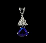 1.01 ctw Blue Sapphire and Diamond Pendant - 14KT White Gold