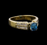 1.37 ctw Blue Zircon and Diamond Ring - 14KT Yellow Gold