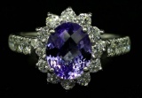 2.12 ctw Tanzanite and Diamond Ring - 14KT White Gold