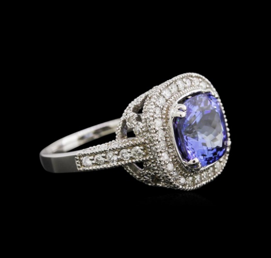 4.26 ctw Tanzanite and Diamond Ring - 14KT White Gold