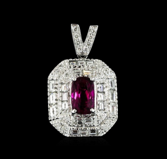 2.10 ctw Rubellite and Diamond Pendant - 18KT White Gold