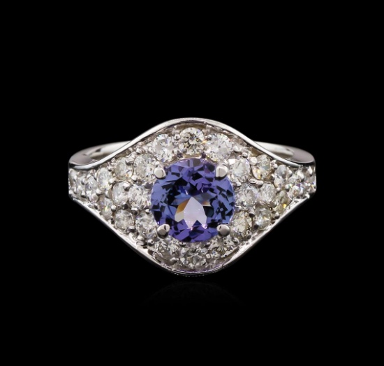 1.30 ctw Tanzanite and Diamond Ring - 14KT White Gold