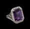 12.85 ctw Amethyst and Diamond Ring - 14KT White Gold