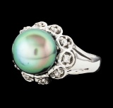 Pearl and Diamond Ring - 14KT White Gold