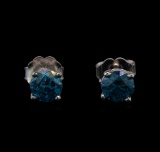 14KT White Gold 0.86 ctw Fancy Blue Diamond Stud Earrings